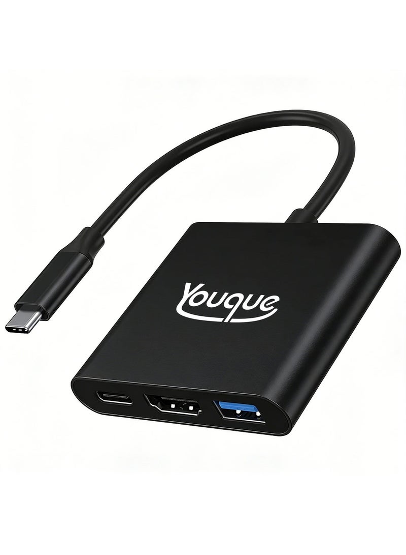 يوك محول 3 في 1 من النوع C إلى HDMI، محول HDMI، محول USB-C وUSB، محول USB-C إلى HDMI متعدد المنافذ مع منفذ شحن، محول HDMI إلى USB-C لتوصيل الشاشة بالكمبيوتر المحمول، محول USB-C إلى USB 3.0 بسرعة 10 جيجابت في الثانية، محول USB-C إلى HDMI بدقة 4K لأجهزة Mac وiPad Pro وMacBook وChromebook (أسود) - Image 2