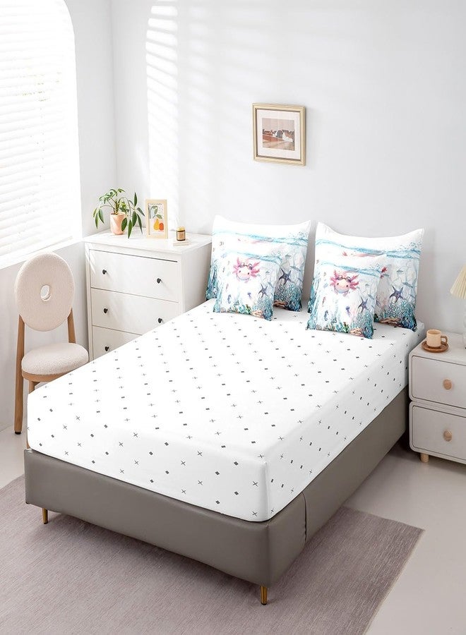 Feelyou Kids Cute Axolotl Twin Comforter Set with Sheets Cartoon Salamander 7 Pieces Bedding Set for Toddler Boys Girls Kawaii Ocean Sealife Bed in a Bag Reptile Animal Bed Set - Image 5