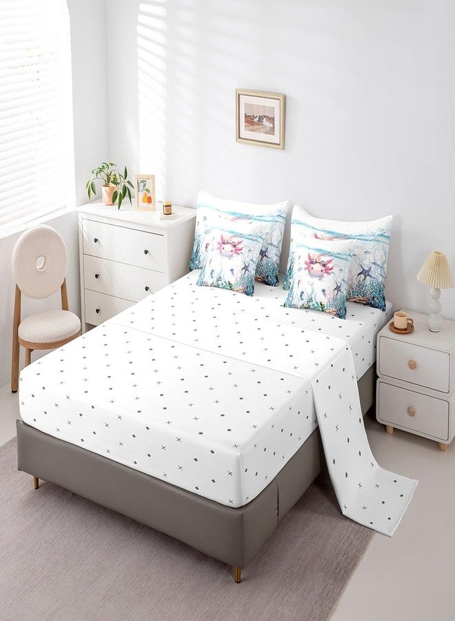 Feelyou Kids Cute Axolotl Twin Comforter Set with Sheets Cartoon Salamander 7 Pieces Bedding Set for Toddler Boys Girls Kawaii Ocean Sealife Bed in a Bag Reptile Animal Bed Set - Image 4