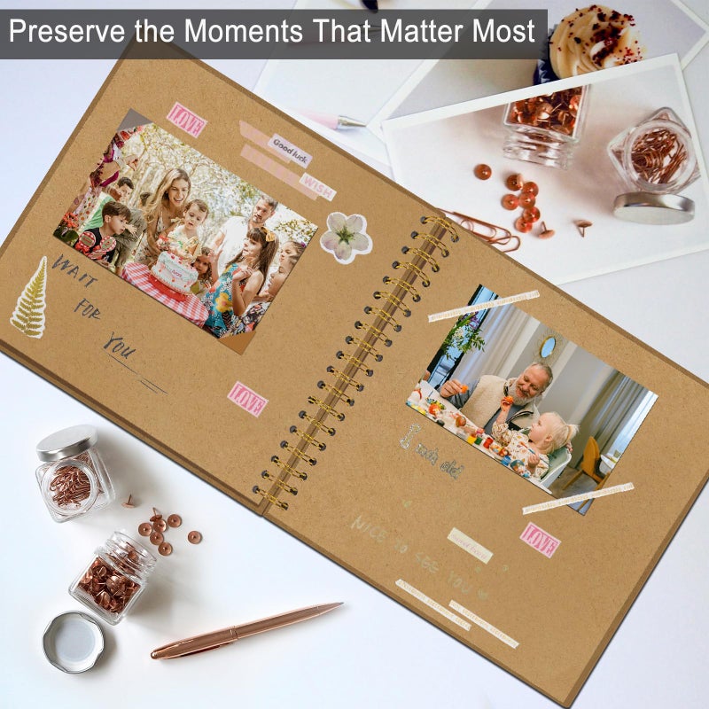 Sprsthai DIY Scrapbook Album 7x7 Inch â€“ Hardcover Kraft Paper Photo Book, Blank Memory Scrap Book for DIY Crafts, Wedding, Anniversary, 40 Pages (20 Sheets), Khaki - Image 4