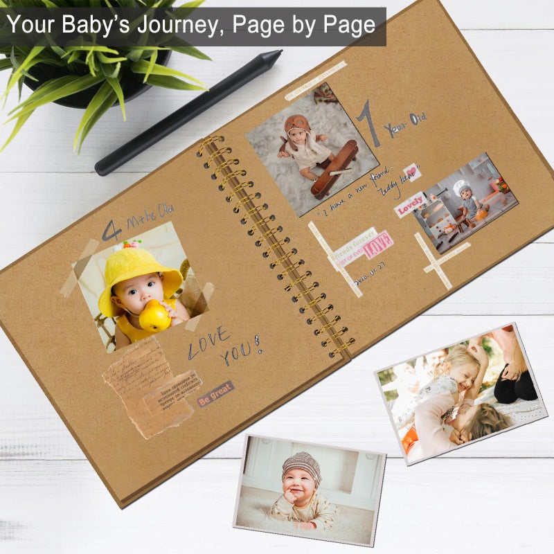 Sprsthai DIY Scrapbook Album 7x7 Inch â€“ Hardcover Kraft Paper Photo Book, Blank Memory Scrap Book for DIY Crafts, Wedding, Anniversary, 40 Pages (20 Sheets), Khaki - Image 3