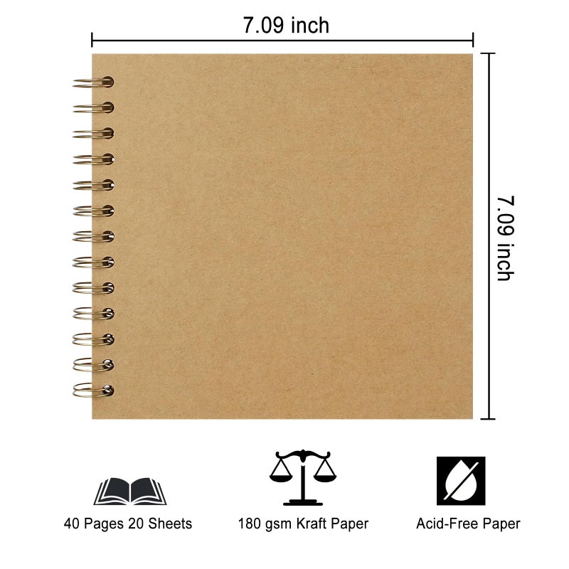 Sprsthai DIY Scrapbook Album 7x7 Inch â€“ Hardcover Kraft Paper Photo Book, Blank Memory Scrap Book for DIY Crafts, Wedding, Anniversary, 40 Pages (20 Sheets), Khaki - Image 2