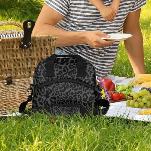 cfpolar Black Leopard Print Insulated Lunch Bag for Women, Animal Leopard Leakproof Cooler Tote Bag Thermal Lunch Box Meal Prep Bags with Adjustable Shoulder Strap for Work, Beach, Picnic Outdoor - Image 2