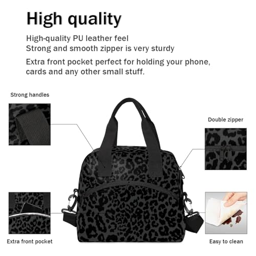 cfpolar Black Leopard Print Insulated Lunch Bag for Women, Animal Leopard Leakproof Cooler Tote Bag Thermal Lunch Box Meal Prep Bags with Adjustable Shoulder Strap for Work, Beach, Picnic Outdoor - Image 5