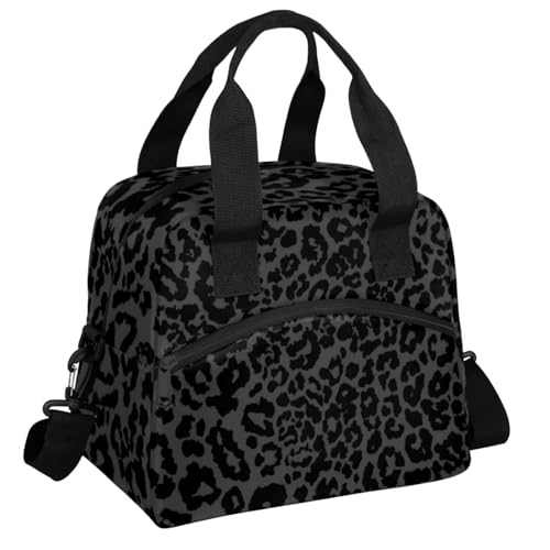 cfpolar Black Leopard Print Insulated Lunch Bag for Women, Animal Leopard Leakproof Cooler Tote Bag Thermal Lunch Box Meal Prep Bags with Adjustable Shoulder Strap for Work, Beach, Picnic Outdoor - Image 1