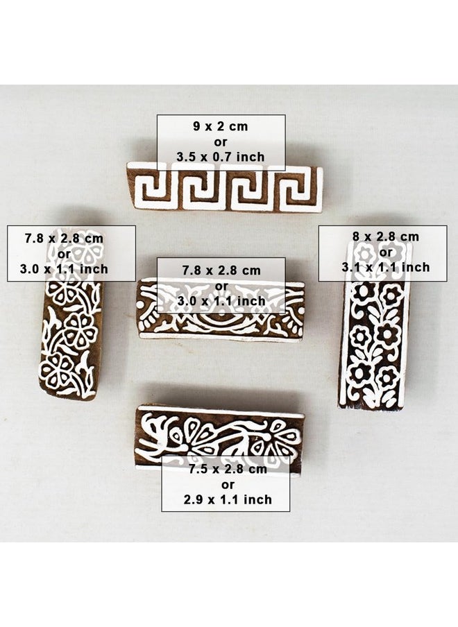 Hashcart Hashcart | Set of 5 | Wooden Border Shape Wooden Blocks for Block Printing Stamp Set for Henna Mehndi Finger Printing Blocks for Saree Border | Scrapbooking | Fabric | Textile | Paper | Kids  - Image 4