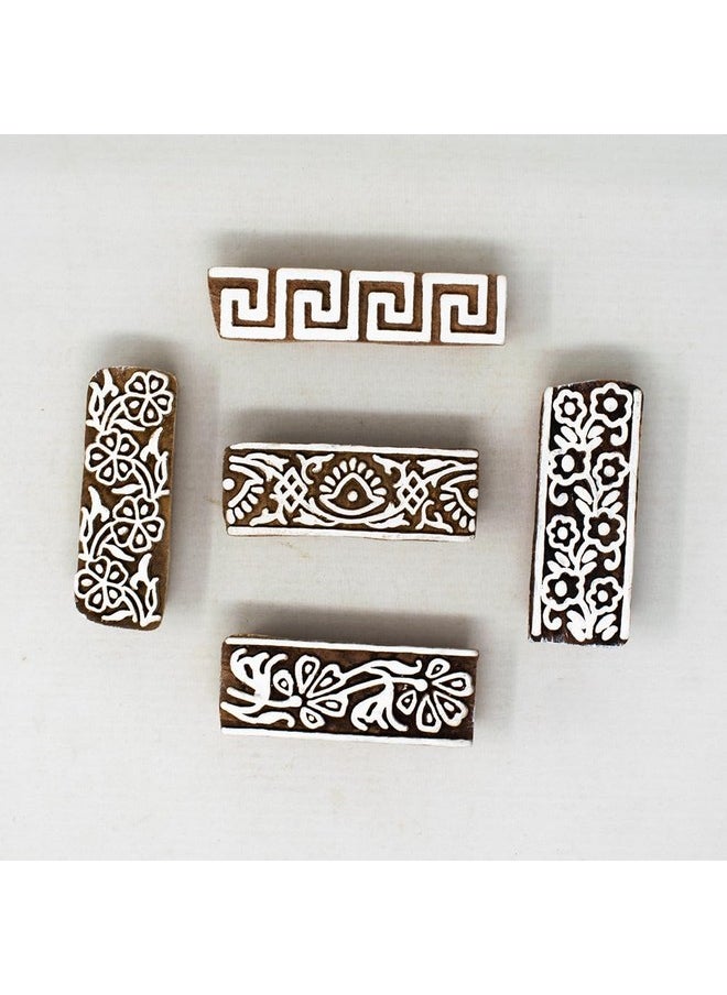 Hashcart Hashcart | Set of 5 | Wooden Border Shape Wooden Blocks for Block Printing Stamp Set for Henna Mehndi Finger Printing Blocks for Saree Border | Scrapbooking | Fabric | Textile | Paper | Kids  - Image 2