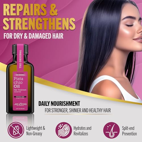 Jenoris Pistachio Oil Hair Serum for Frizzy and Damaged Hair, Lightweight Hair Oil for Dry Hair with Omega 3-6-9 Complex, Anti-Frizz Hair Serum for Shine, Hydration & Split-End Treatment, 1.69 fl.oz - Image 4