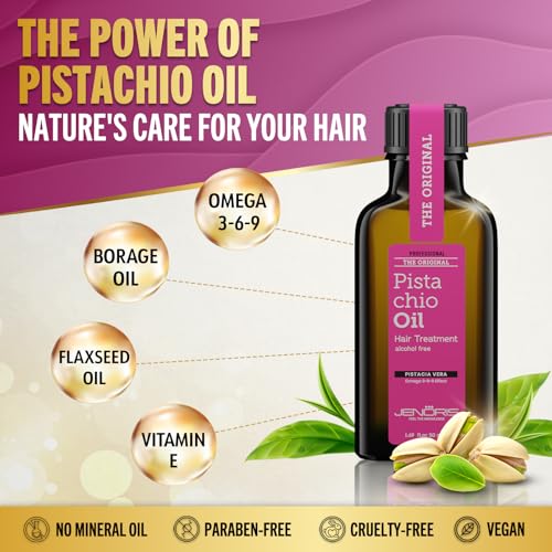 Jenoris Pistachio Oil Hair Serum for Frizzy and Damaged Hair, Lightweight Hair Oil for Dry Hair with Omega 3-6-9 Complex, Anti-Frizz Hair Serum for Shine, Hydration & Split-End Treatment, 1.69 fl.oz - Image 2