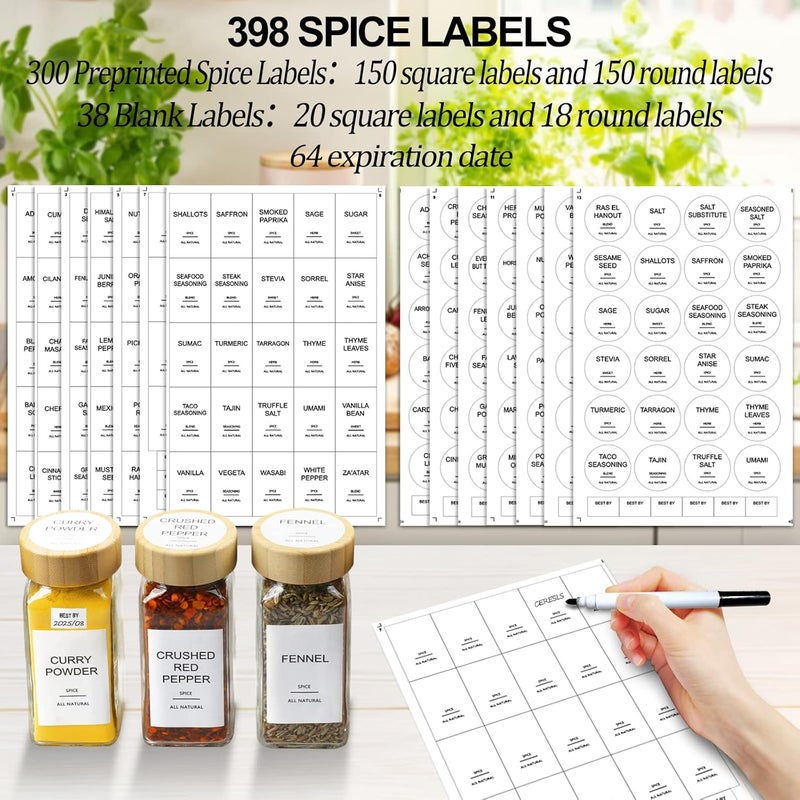 AISIPRIN Glass Spice Jars with 398 Labels, 24 pcs 4oz Spice Containers with Bamboo Lids, Square Spice Bottles With Shaker Lids,Spice Organization for Cabinet,Drawer,Rack,Seasoning Organizer - Image 3