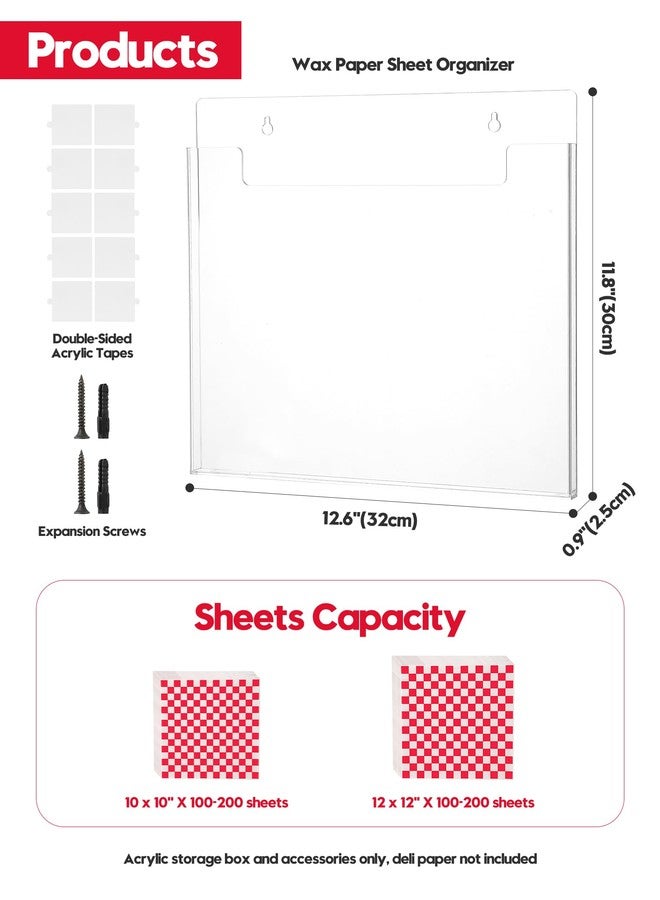 Beveetio Wall-Mounted Parchment Paper Sheets Holder, Wax Paper & Deli Wraps Organizer for 10×10in/12×12in, Clear Acrylic Dispenser with Screws & Tapes for Kitchen & Bakery, Holds 100-200 Sheets - Image 4