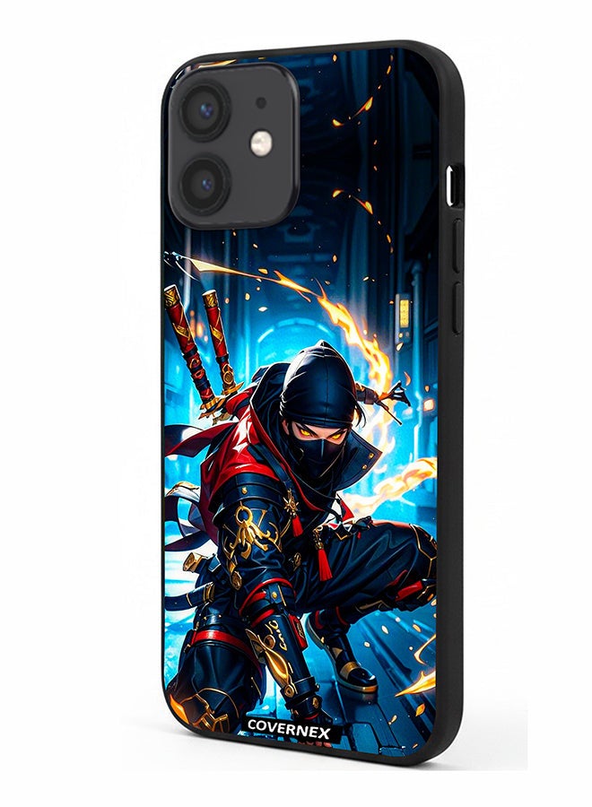Covernex Apple iPhone 12 Mini Protective Case Cover Printed Featuring Katana Warrior Cyber Ninja Action Illustration - Image 1