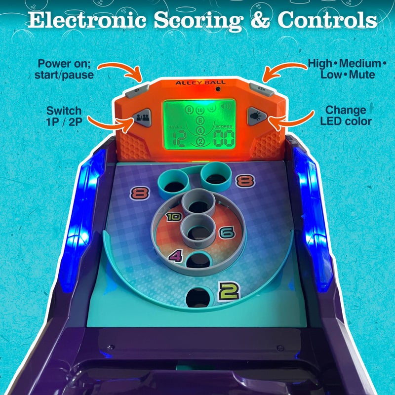 OLEOCA Alley Ball Game â€” Electronic Roll & Score Tabletop Arcade, Auto Scoring with Lights & Sound, Pull-Handle Launcher â€” 1-2 Players, Mini Arcade Game for Kids - Image 4