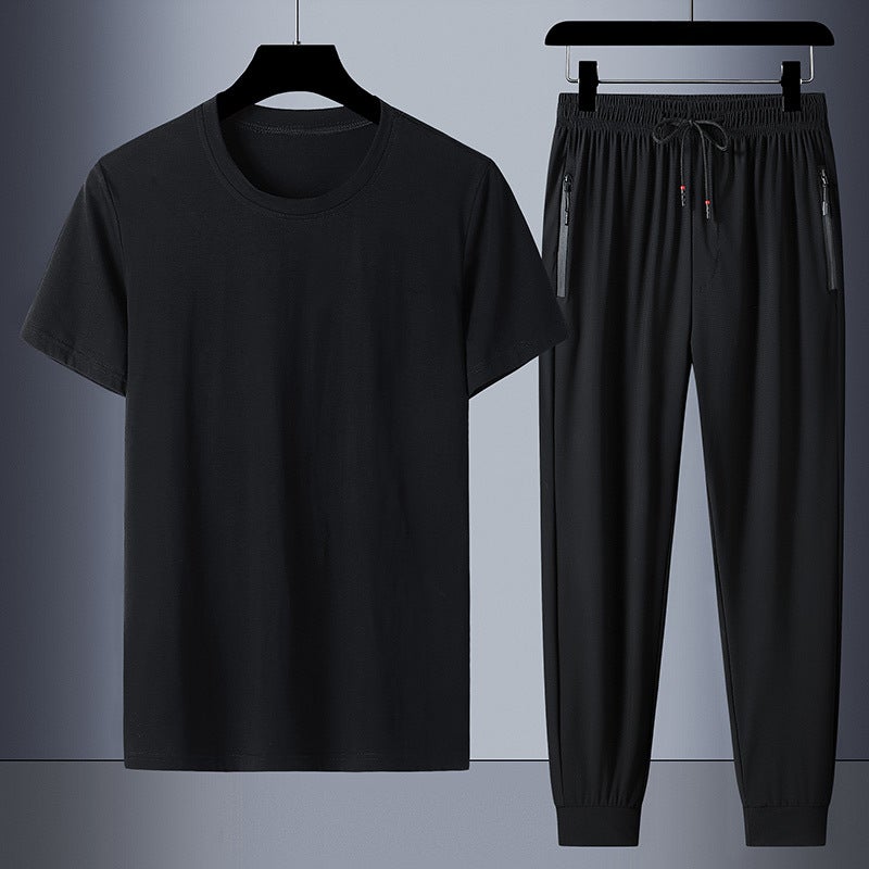 Simple Fashion Elegant Ice Silk Cool Silky Two-Piece Set Summer Trendy Street Outdoor Suit - Image 3
