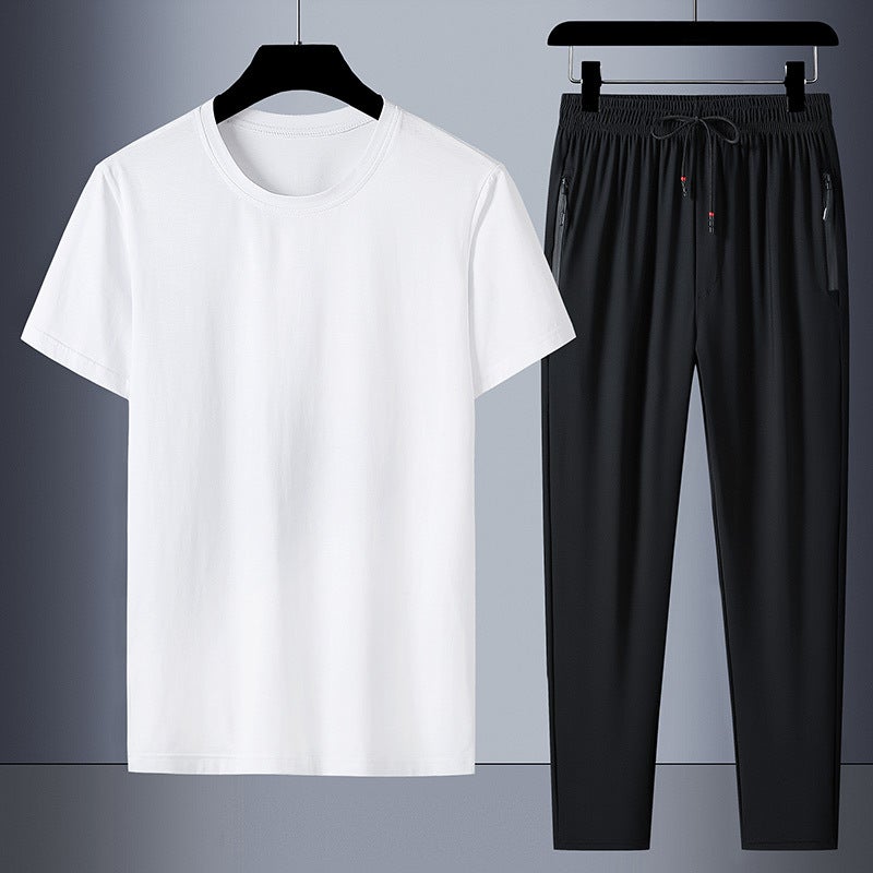 Simple Fashion Elegant Ice Silk Cool Silky Two-Piece Set Summer Trendy Street Outdoor Suit - Image 4