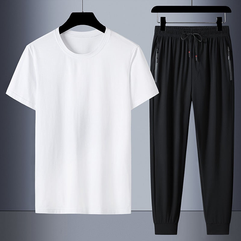 Simple Fashion Elegant Ice Silk Cool Silky Two-Piece Set Summer Trendy Street Outdoor Suit - Image 2