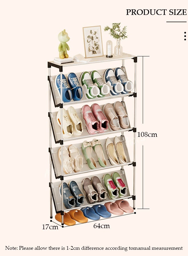 DUNISO 5 Tier Tilted Shoe Rack, Free Standing Vertical Shoe Organizer for Small Spaces and Corner, Space-Saving Shoe Shelf for 12-15 Pairs, Shoes Cabinet for Living Room Bedroom, Closet, Hallway and Entryway  - Image 2