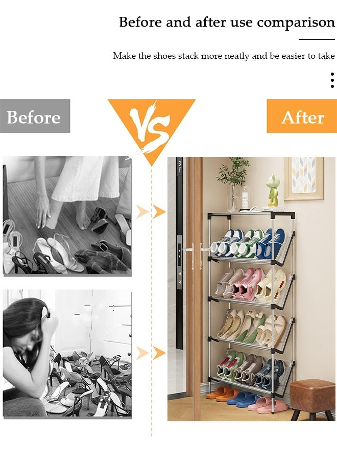 DUNISO 5 Tier Tilted Shoe Rack, Free Standing Vertical Shoe Organizer for Small Spaces and Corner, Space-Saving Shoe Shelf for 12-15 Pairs, Shoes Cabinet for Living Room Bedroom, Closet, Hallway and Entryway  - Image 4