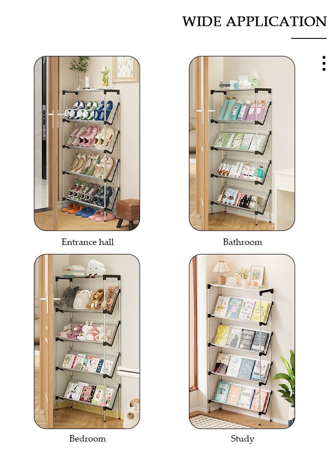 DUNISO 5 Tier Tilted Shoe Rack, Free Standing Vertical Shoe Organizer for Small Spaces and Corner, Space-Saving Shoe Shelf for 12-15 Pairs, Shoes Cabinet for Living Room Bedroom, Closet, Hallway and Entryway  - Image 3