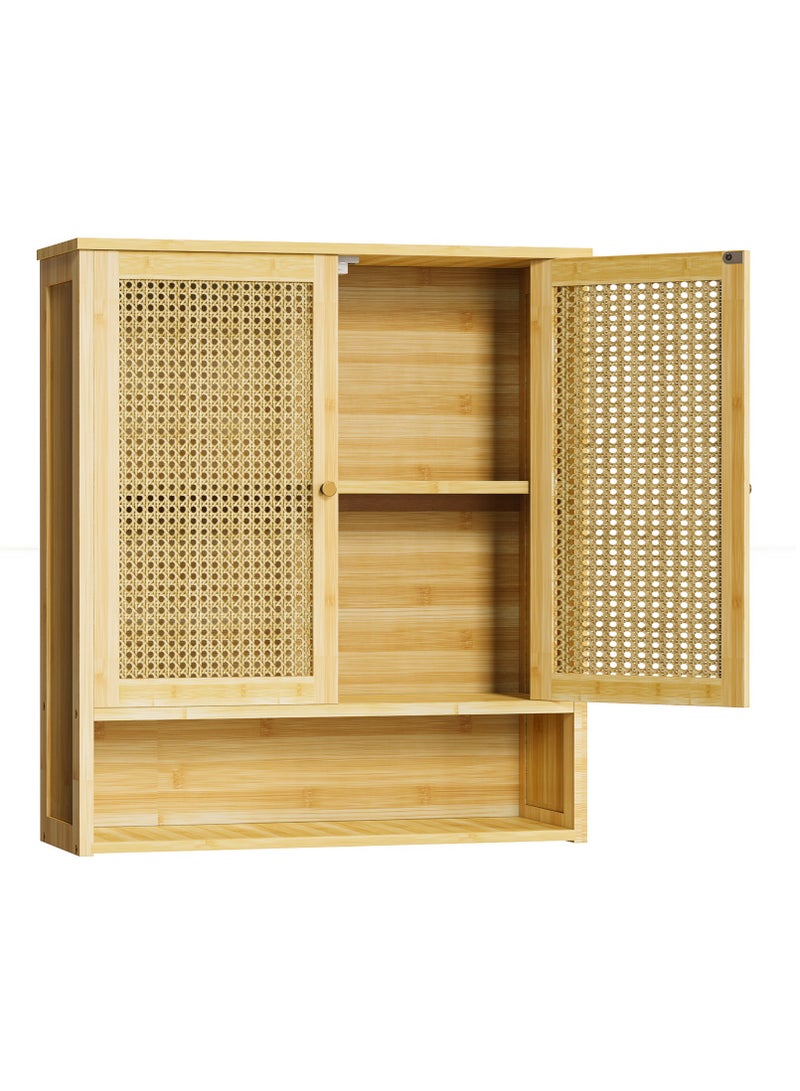Generic Bamboo Medicine Cabinet Wall Mounted Bathroom Wall Cabinet Storage with 2 Rattan Doors and Adjustable Shelf forOver the Toilet Storage Organizer Hanging Wall Storage Cabinet Bathroom Kitchen  - Image 1