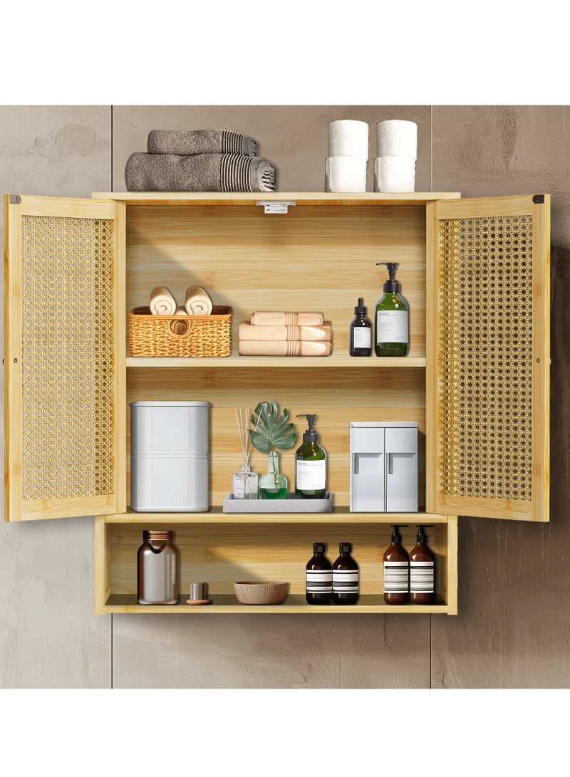 Generic Bamboo Medicine Cabinet Wall Mounted Bathroom Wall Cabinet Storage with 2 Rattan Doors and Adjustable Shelf forOver the Toilet Storage Organizer Hanging Wall Storage Cabinet Bathroom Kitchen  - Image 5