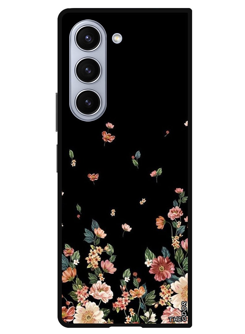 Theodor Protective Case Anti Scratch Shock Proof Bumper Cover For Samsung Galaxy Z Fold 6 Flowers in Black Background - Image 1