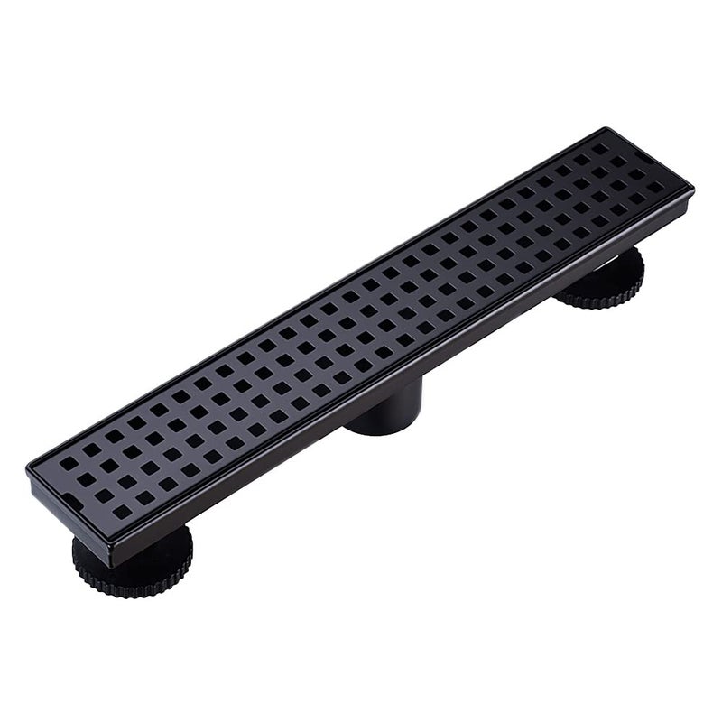 16 Inch Linear Bathroom Shower Rectangular Floor DrainNew Type with Removable Cover Grid Grate Adjustable Leveling Feet Hair Strainer SUS304 Stainless SteelBlack