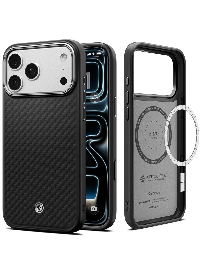 Spigen Enzo Aramid T MagFit iPhone 17 Pro MAX Case with [Camera Control Button Cover] Aramid Fiber [MagSafe] - Black | Silver - Image 1
