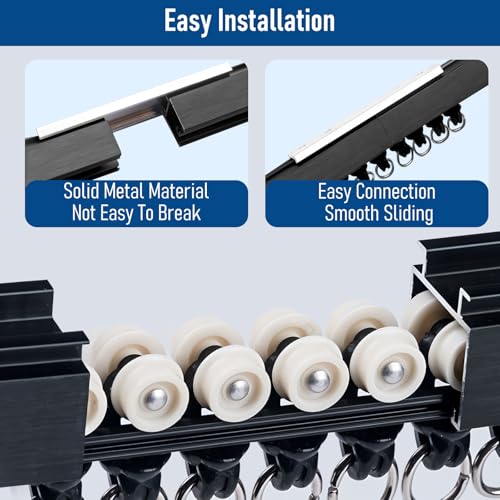 YMDparts Ceiling Curtain Track Room Divider Curtain Rods Track with Hooks Ceiling Mounted Curtain Rail Black Suitable for Living Room Bedroom Bathroom (12FT) - Image 4