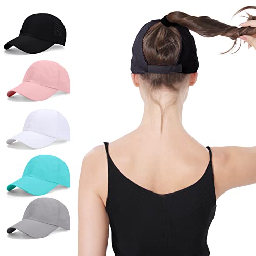 BUTITNOW Women Backless Ponytail Baseball Cap for Curly Hair Afro Puff High Messy Bun Adjustable Perforated Ponycap Black - Image 3