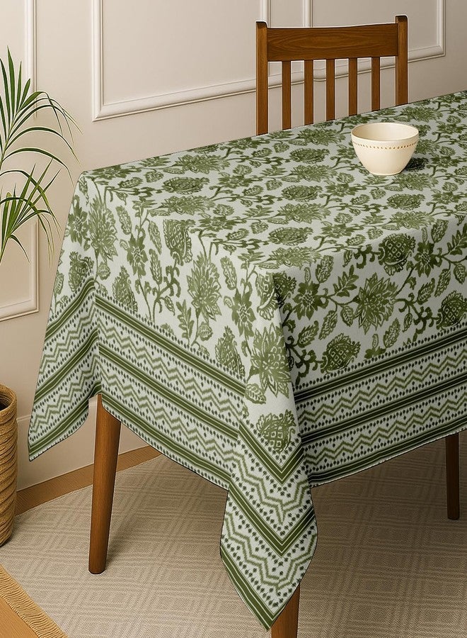 Vargottam Floral Print Cotton Twill Tablecloth - Green Extra Large 180x70 Inch Dining Table Cover, Fits 8 to 10 Seater Tables, Stylish & Ideal for Large Family Meals, Weddings & Celebrations - Image 1