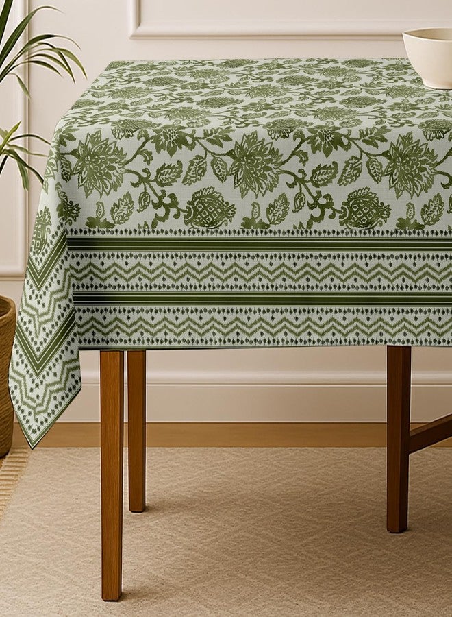 Vargottam Floral Print Cotton Twill Tablecloth - Green Extra Large 180x70 Inch Dining Table Cover, Fits 8 to 10 Seater Tables, Stylish & Ideal for Large Family Meals, Weddings & Celebrations - Image 3