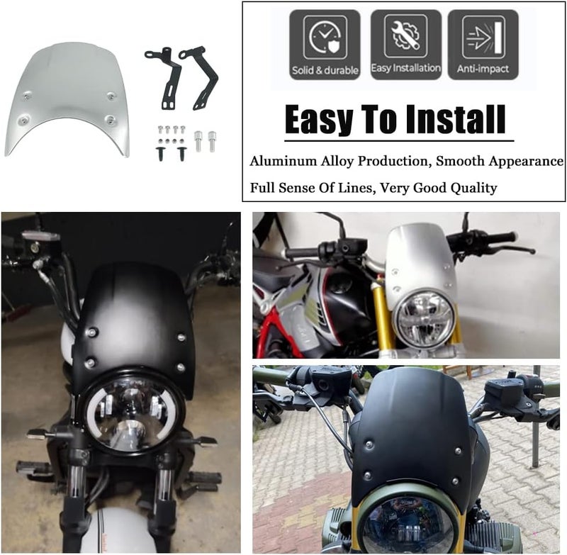 MYIADV درع الرياح للدراجات النارية MYIADV لبي إم دبليو RNINET NINET RNINE T رايسر بيور أوربان سكريمبلر 2014-2023 - واقي رياح من الألمنيوم الأسود - Image 3