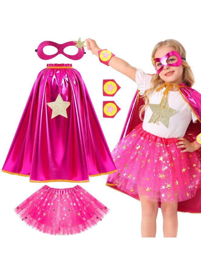 NajmStyle Superhero Capes Capes and Masks for Kids, Super Hero Costumesfor Girls,Toddler Super Hero Capes Dress up, Halloween Cosplay for 3 4 5 6 7 8 Year Old Girls Gifts,Cosplay Stage Performance(Rose Red) - Image 1