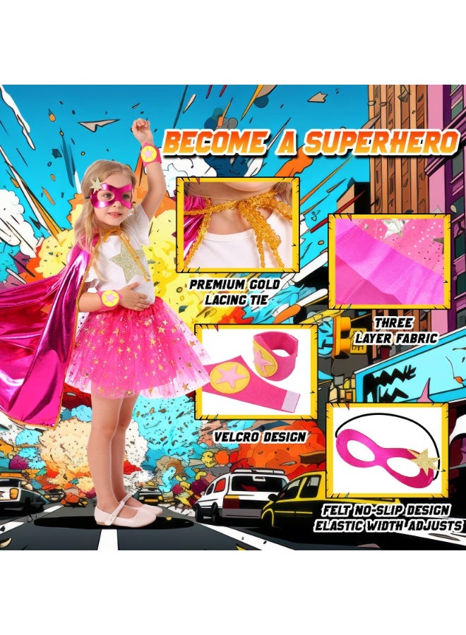 NajmStyle Superhero Capes Capes and Masks for Kids, Super Hero Costumesfor Girls,Toddler Super Hero Capes Dress up, Halloween Cosplay for 3 4 5 6 7 8 Year Old Girls Gifts,Cosplay Stage Performance(Rose Red) - Image 3