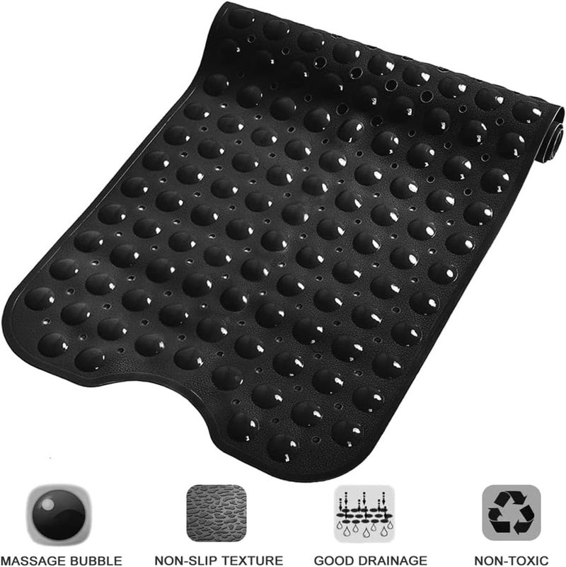 Non-Slip Bath Mat, 100x40cm, Machine Washable with Suction Cups and Drain Holes (Black) - Image 3