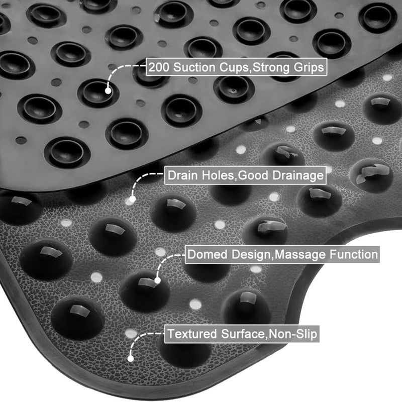 Non-Slip Bath Mat, 100x40cm, Machine Washable with Suction Cups and Drain Holes (Black) - Image 2