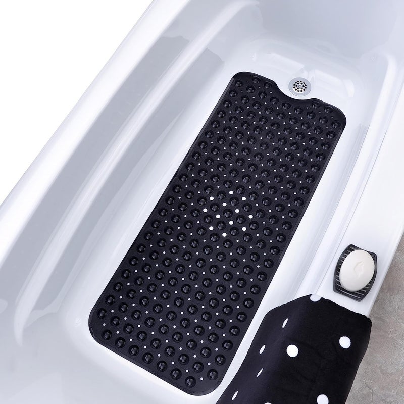 Non-Slip Bath Mat, 100x40cm, Machine Washable with Suction Cups and Drain Holes (Black) - Image 1