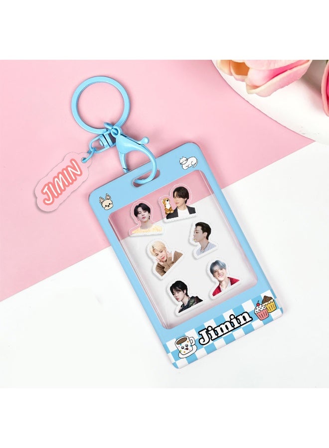 NIBEMINENT 1 - Piece V JIMIN Kpop Photo Card Holder Pendant Key Chain ID Badge Holder ID Card Holder Photo Card Protector for School ID Office ID Access Card for Women Girls
