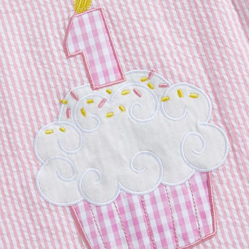 GOOCHEER Baby Girl First Birthday Outfit 1 Cake Embroidery 1st Birthday Dress Smash Cake Dresses (1st-Pink, 6-12 Months) - Image 3