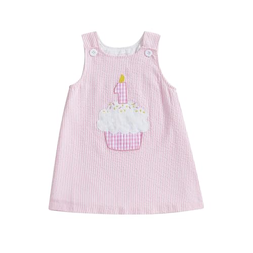 GOOCHEER Baby Girl First Birthday Outfit 1 Cake Embroidery 1st Birthday Dress Smash Cake Dresses (1st-Pink, 6-12 Months) - Image 1