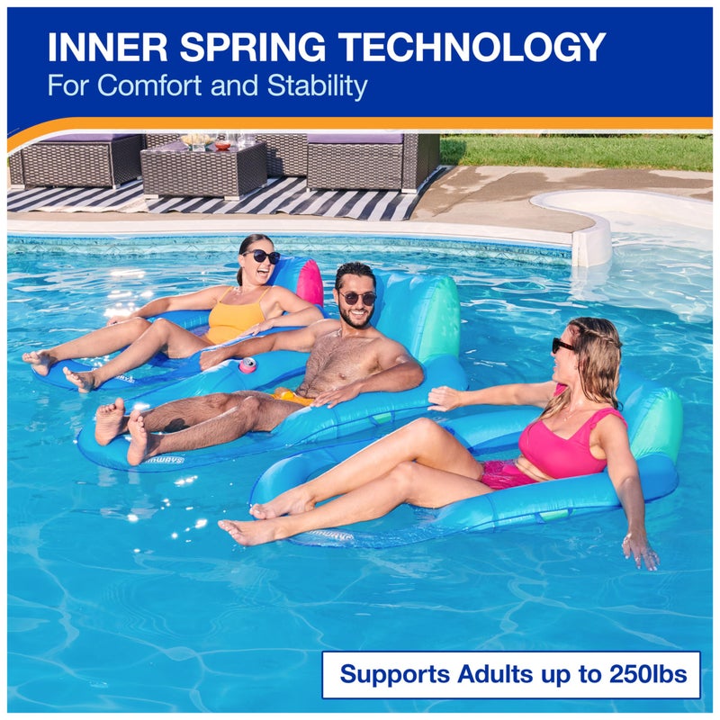 SwimWays Spring Float Premium Recliner Pool Lounger, Inflatable Pool Floats Adult with Fast Inflation for Ages 15 & Up, Sky Blue - Image 4