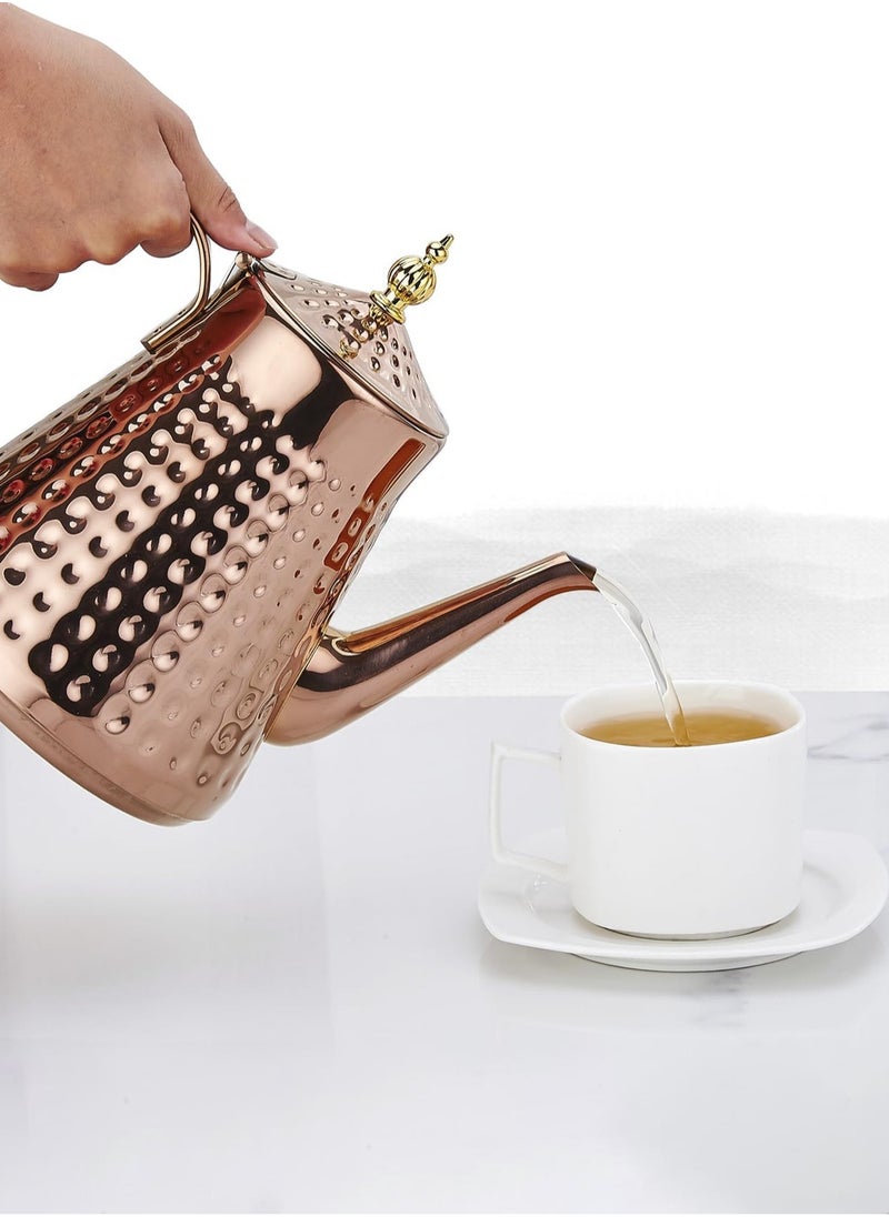 LOOPITYS 1.65L(55.8oz) Stainless Steel Hammer Patterned Teapot With Removeable Infuser,Loose leaf cover,Copper  - Image 2