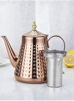 LOOPITYS 1.65L(55.8oz) Stainless Steel Hammer Patterned Teapot With Removeable Infuser,Loose leaf cover,Copper  - Image 3