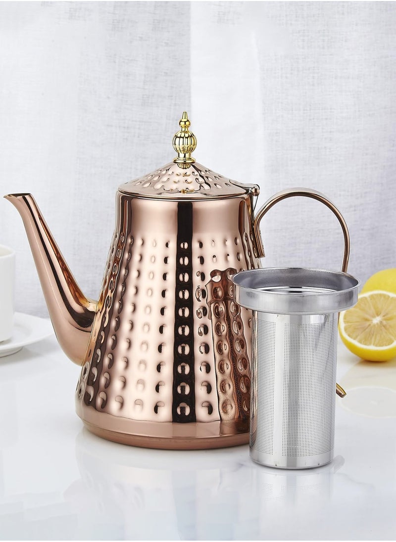LOOPITYS 1.65L(55.8oz) Stainless Steel Hammer Patterned Teapot With Removeable Infuser,Loose leaf cover,Copper  - Image 3