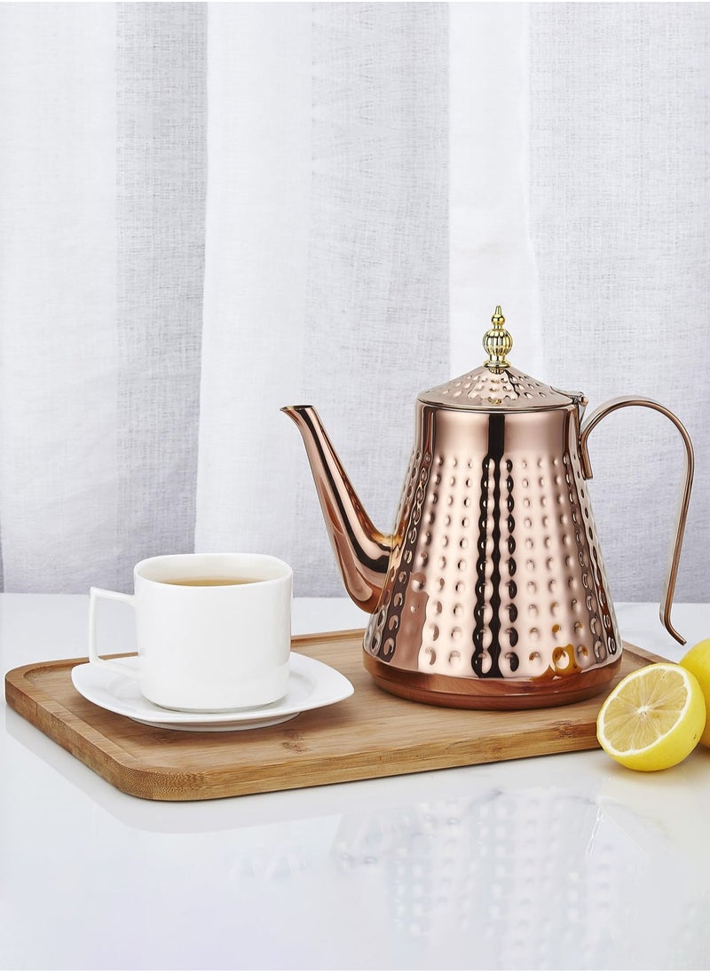 LOOPITYS 1.65L(55.8oz) Stainless Steel Hammer Patterned Teapot With Removeable Infuser,Loose leaf cover,Copper  - Image 4