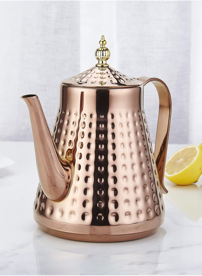 LOOPITYS 1.65L(55.8oz) Stainless Steel Hammer Patterned Teapot With Removeable Infuser,Loose leaf cover,Copper  - Image 5