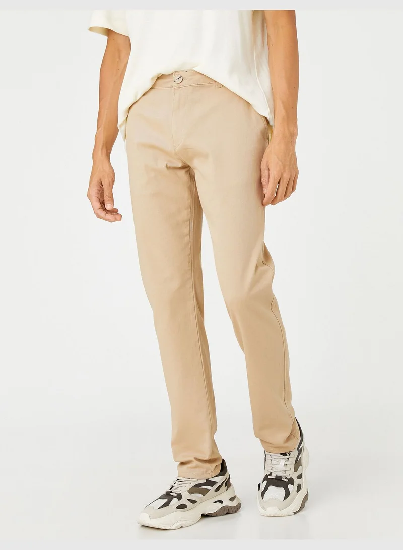 KOTON Basic Gabardine Trousers Slim Fit Buttoned Pocket Detailed