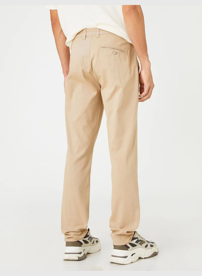 KOTON Basic Gabardine Trousers Slim Fit Buttoned Pocket Detailed
