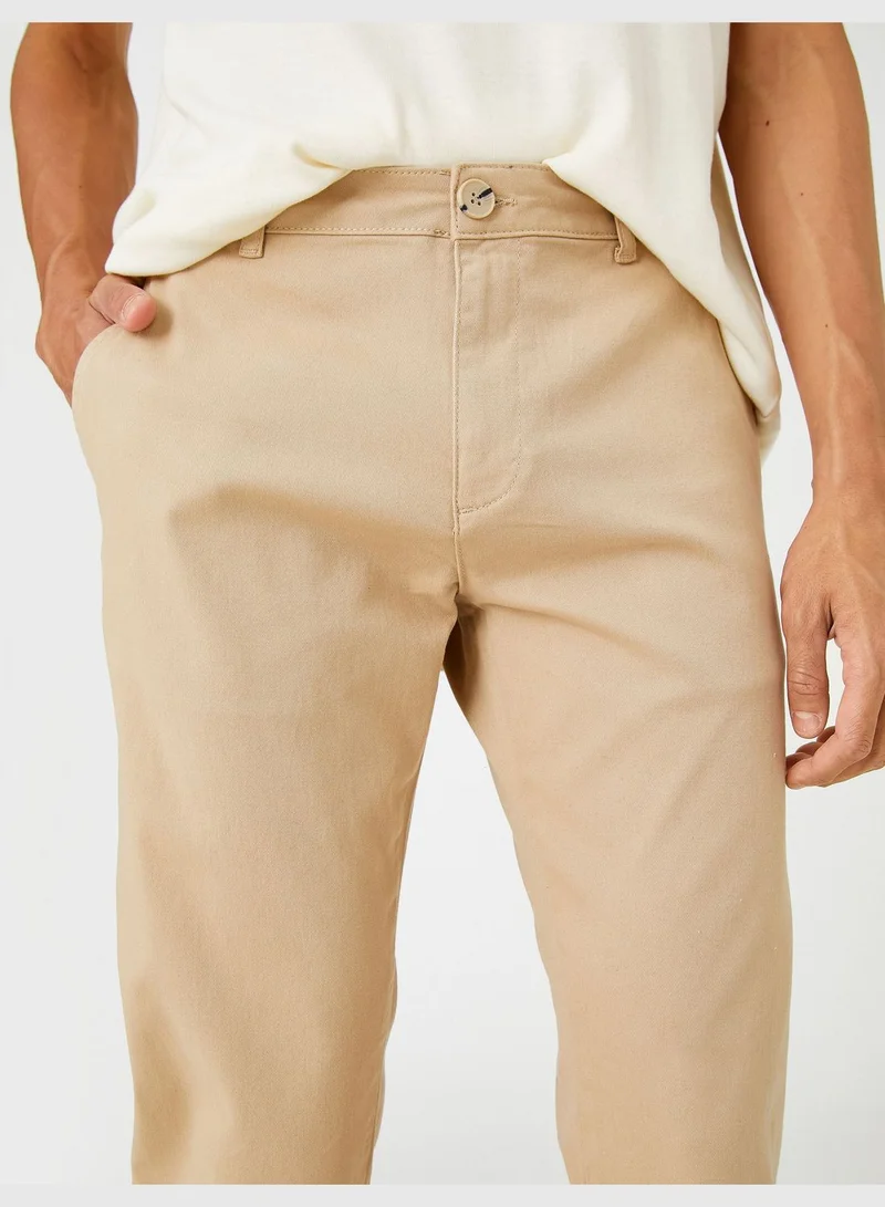 KOTON Basic Gabardine Trousers Slim Fit Buttoned Pocket Detailed